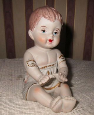 Vintage Bisque Porcelain Piano Baby Small Sitting Boy
