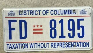 Washington Dc Taxation License Plate Tag - Fd 8195 - District Of Columbia