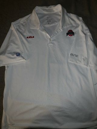 Nike Elite Dri Fit Authentic Ohio State Ncaa Polo/golf Shirt Xl White Euc