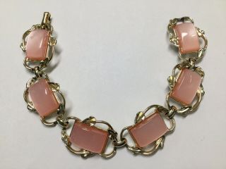 Vintage Coro Pink Moonglow Thermoset Lucite Cabochon Bracelet
