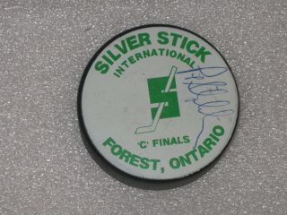 Forest Silver Stick International C Finals Puck Blank Back - Autographed By ???