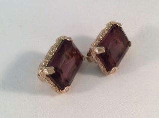 Vintage Sarah Coventry Purple Faceted Glass Gold Tone Framed Clip On Earrings