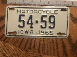 1965 Iowa Motorcycle License Plate Vintage Antique Old Indian 54 59