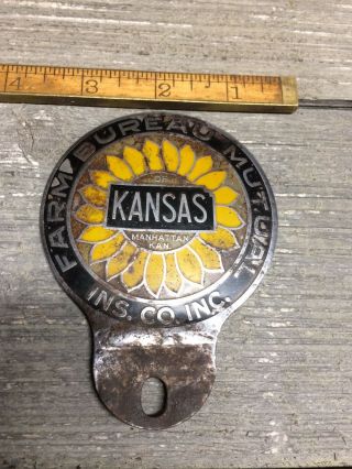 Vintage Advertising Metal License Plate Topper Farm Bureau Mutual Ins Co Kansas