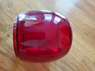 Old Antique Ruby Red Glass 3 1/4 " Top 3 " Bottom Railroad Lantern Globe