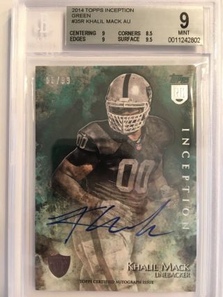 Khalil Mack 2014 Topps Inception Rookie Green On Card Auto Rc /99 Bgs 9 / 10