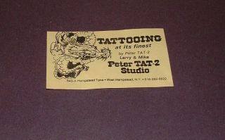 Tattooing At Its Finest Vintage Peter Tat - 2 Studio W Hempstead N Y Business Card