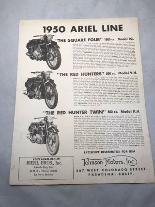 1950 Ariel Motorcycle Advertisement