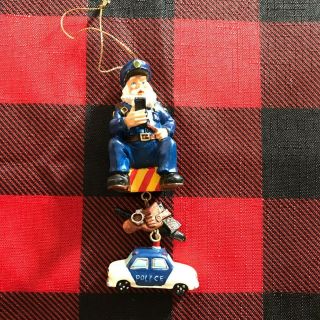 Collectible Vintage Santa Police Law Officer Christmas Ornament - With Car - Cute