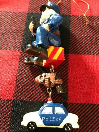 Collectible Vintage Santa Police Law Officer Christmas Ornament - with Car - Cute 3