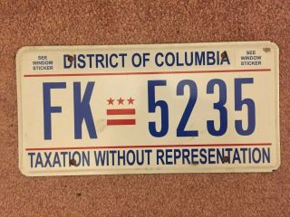 Washington Dc Taxation License Plate Tag - Fk 5235 District Of Columbia