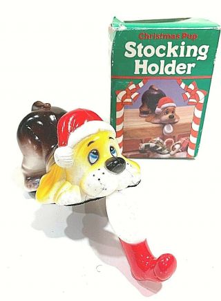 Vintage Giftco Christmas Pup Stocking Holders & Baby Gnome Candle Holder 2