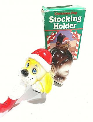 Vintage Giftco Christmas Pup Stocking Holders & Baby Gnome Candle Holder 3