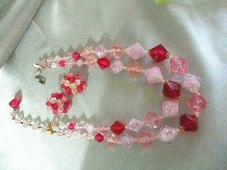 Vintage Necklace,  Pink & Red Plastic Bead 