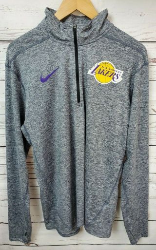 Nike Dri - Fit Nba Los Angeles La Lakers Gray 1/4 Zip Pullover Men 