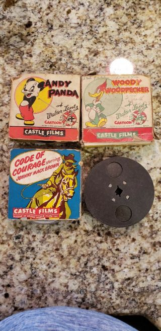 4 Vtg 8 Mm Film Reels Woody Woodpecker,  Andy Panda,  Code Of Courage And Mystery