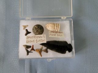 Vintage Confederate Button,  Musket Shell,  Arrow Head And Sharks Teeth