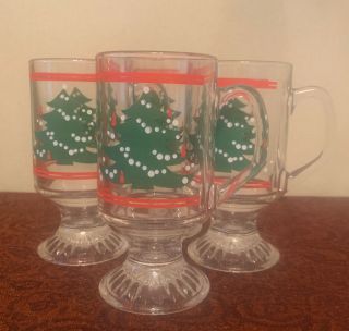 Set Of 4 Vintage Waechtersbach Christmas Tree Footed Irish Coffee Mugs Euc