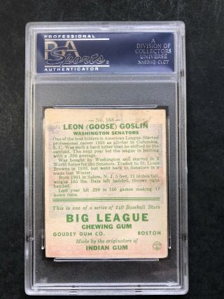 1933 Goudey Gum Leon Goose Goslin Card 168 PSA 2 GD HOFer Washington Senators 2