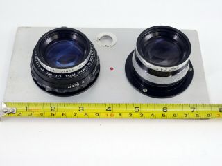 Camera lens board w/ Ilex PORTRONIC PARAGON 6 3/8” f4.  5 twin lenses 8451 2