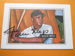 Willie Mays - 1951 Bowman Reprint Autographed Baseball Card - S.  F.  Giants - Of