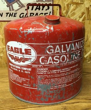Vintage Eagle Galvanized Metal Gas Can 5 Gallon (4 Imperial Gal. ) Usa