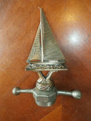 Vintage Antique Brass Figural Sailboat Sail Boat Car Hood Ornament Emblem