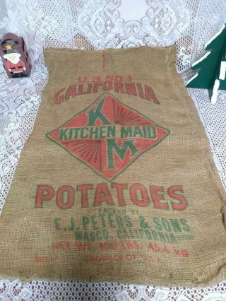 Vintage Burlap Sack U.  S.  1 California Kitchen Maid 100 Lbs Potatoes Burlap Usa