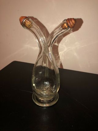 Vintage Unique Double Neck Oil & Vinegar Glass Cruet Set - Made In France