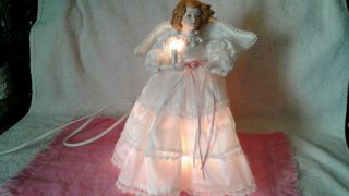 11 Inch Vintage Light Up Christmas Tree Topper Decoration Angel Pearl Necklace