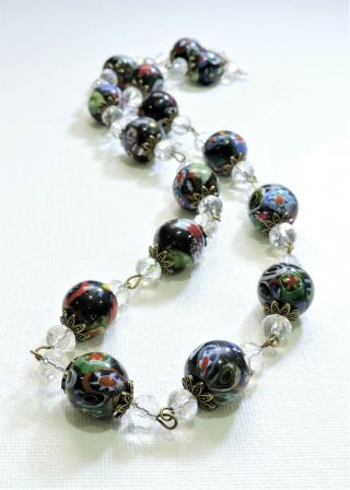Vintage Multi Color Millefiori Lampwork Art Glass Bead Necklace De1995