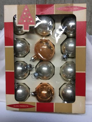12 Vintage Coby Glass Christmas Tree Ornaments Silver & Gold