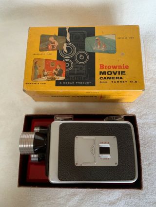 Brownie 8mm Movie Camera Turret F/1.  9 W/box