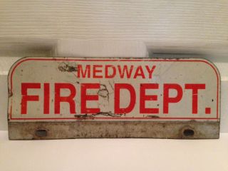 Vintage Medway Massachusetts Fire Department License Plate Topper