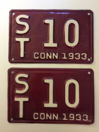 1933 Connecticut License Plate Pair St 10 Vintage Antique