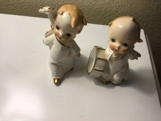 2 Vintage Christmas Porcelain Angels Figurines Singing Instruments Japan Napco?