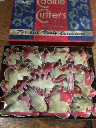 Vintage Metal Reindeer Santa Star Chicken Cooky 12 Cutter Cookie