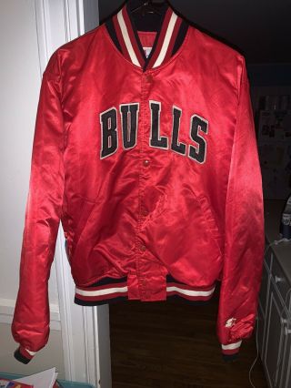 Vintage 80s 90s Starter Nba Chicago Bulls Nylon Satin Bomber Jacket Red Large L