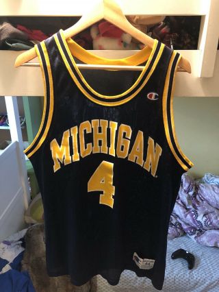 Vintage Michigan Chris Webber 4 Champion Jersey 44 - Fab 5 - Ncaa Basketball