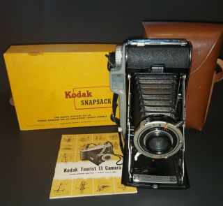 Vintage Kodak Tourist Ii Camera,  Instructions,  Snapsack Case