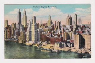 An Aerial View Of The Midtown Skyline York City Vintage Unposted Postcard