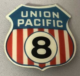 Union Pacific Railroad Celluloid Shield Pin Vintage Whitehead & Hoag