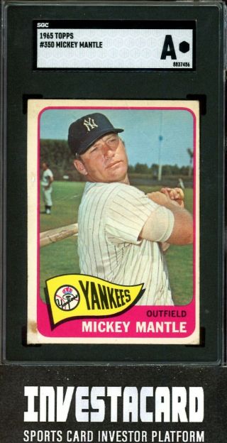 1965 Topps Mickey Mantle York Yankees 350 Vintage Baseball Card Sgc " A "
