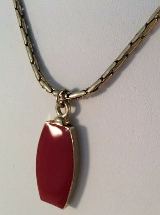 Vintage Liz Claiborne Gold Tone Red Enamel Modernist Pendant Necklace