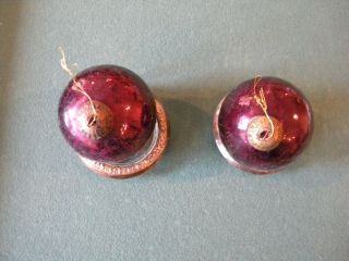 Two Vintage 3 " Midwest Kugel Plum Colored Crackle Glass Ornaments