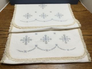 Vtg Stamped Cotton Table Runner / Dresser Scarf 38 " X 15 " To Embroider Flowers