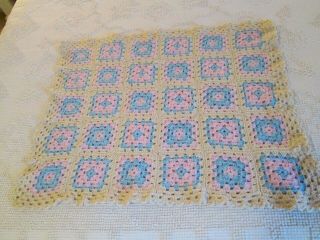 Vintage Ivory - Pink - Blue - Granny Afghan - Baby Blanket - 25 By 32 "
