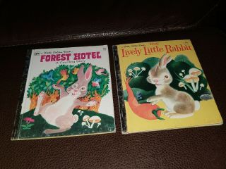 Set Of 2 Little Golden Books 1971 Livel Little Rabbit,  1978 Forest Hotel Vintage