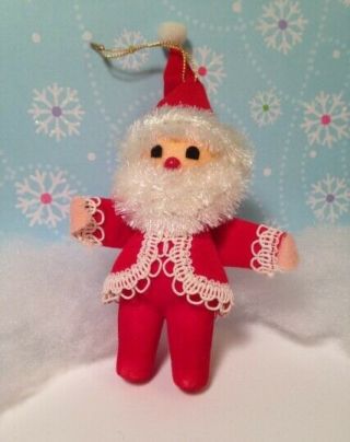 Vintage Flocked Santa Claus Christmas Ornament Decor Plastic Felt Pipe Cleaner