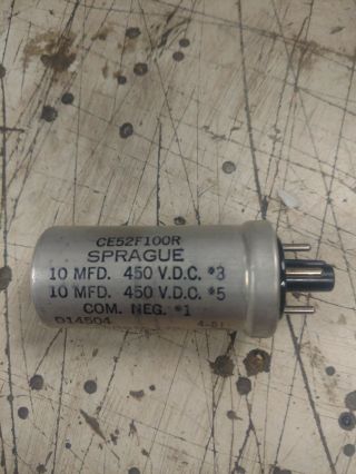 Vintage Sprague Can Capacitor 20 Mfd 450 Vdc Ce52f100r D14504 3db10 - 172 Usa